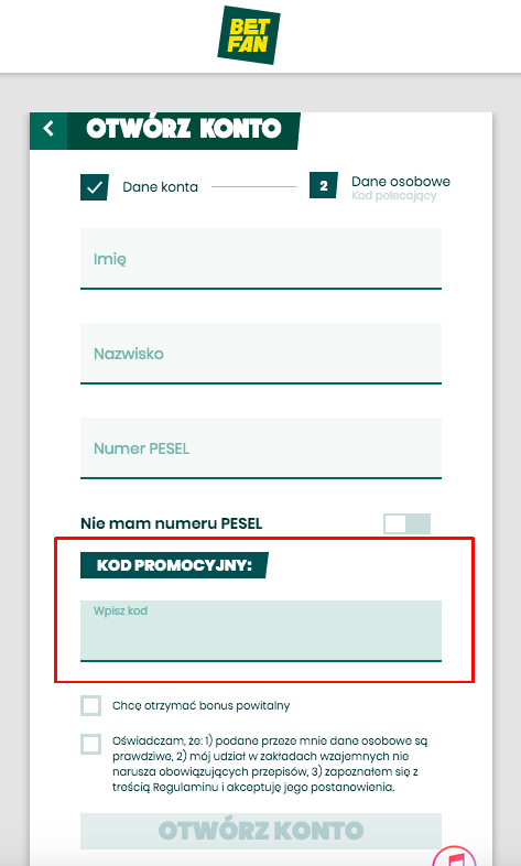 betfan kod promocyjny